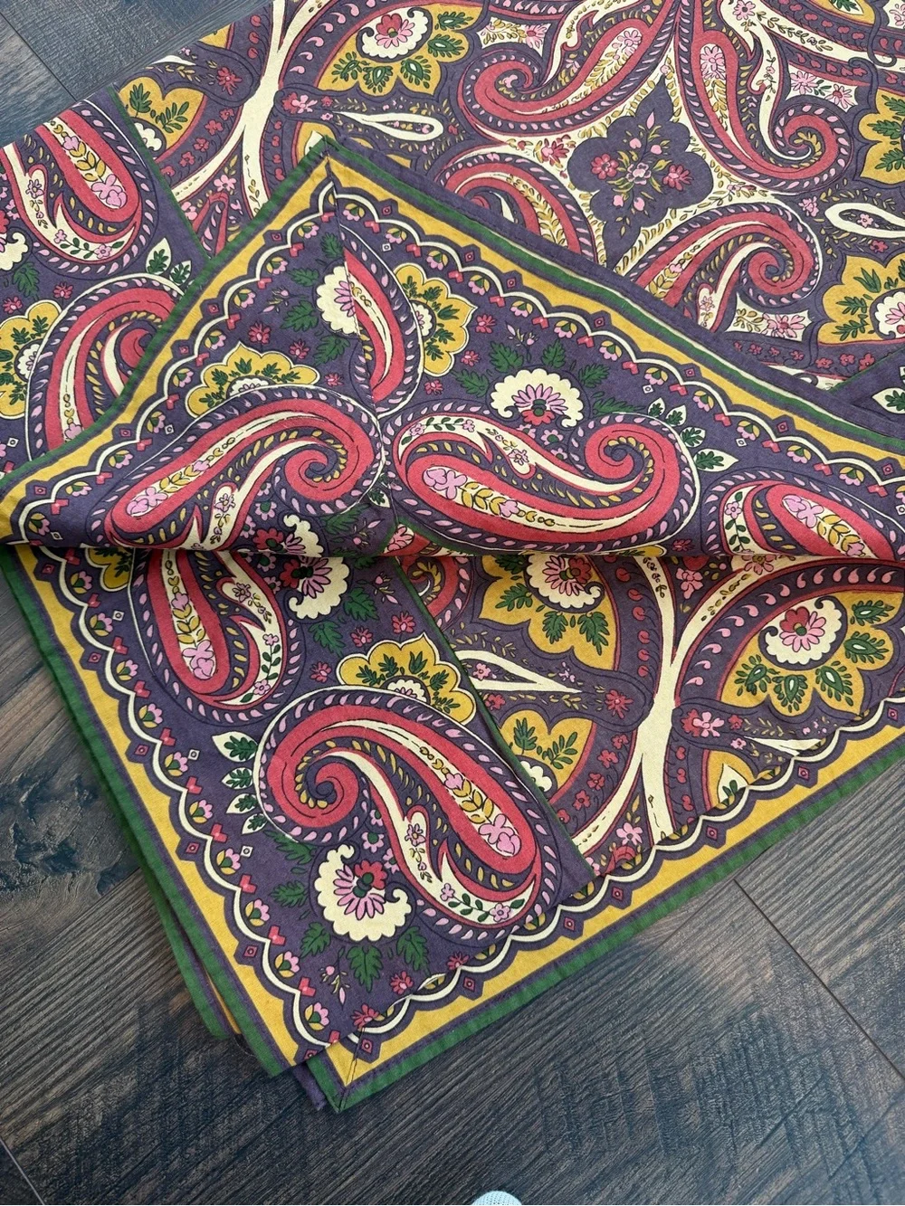 April Cornell Paisley Autumn Purple Red Gold Green Rectangle Cotton Tablecloth